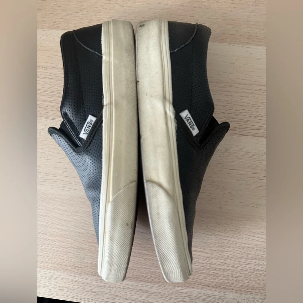 Women’s VANS, Slip On Shoes, Black Leather, Black Shoes size 8